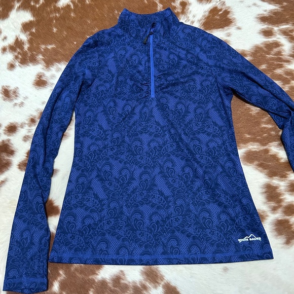Eddie Bauer Women’s Long Sleeve Workout Top Size M Blue Paisley - Picture 1 of 7
